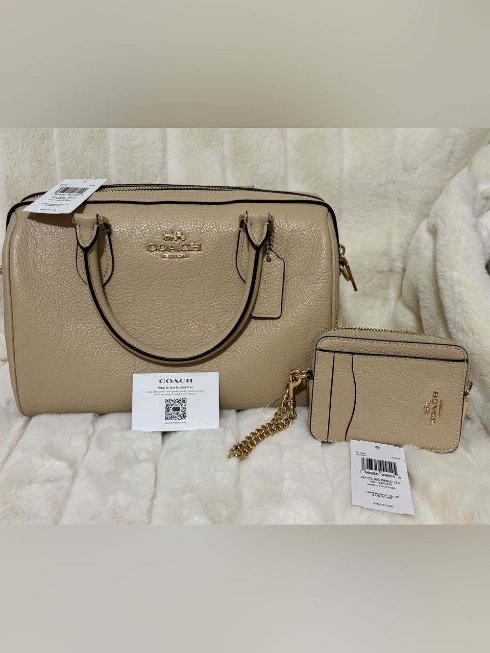 NWT Coach Rowan Leather Satchel and Card Case Wallet Set - Oat